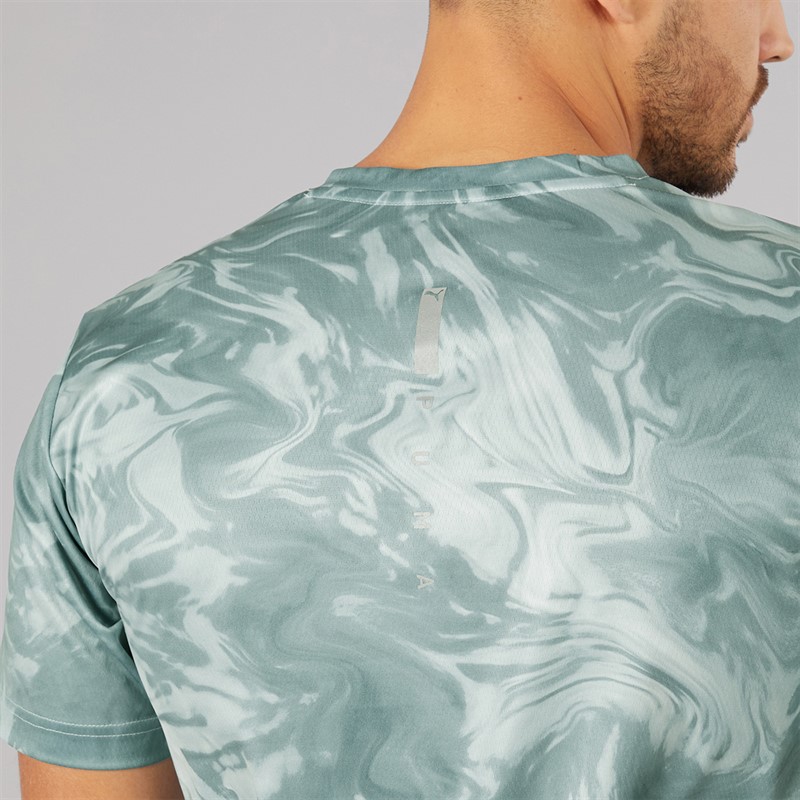 Puma Mens Train All Day Marble Print Training Top Sea Glass