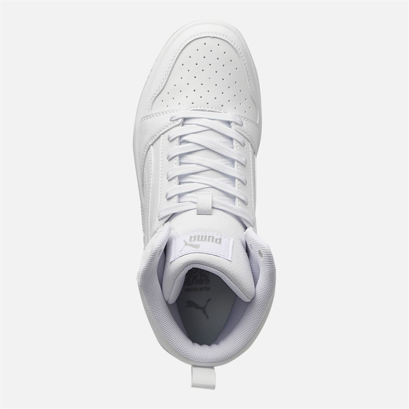 Puma Junior Boys Rebound V6 Mid Trainers White/Grey Puma White/Cool Light Gray