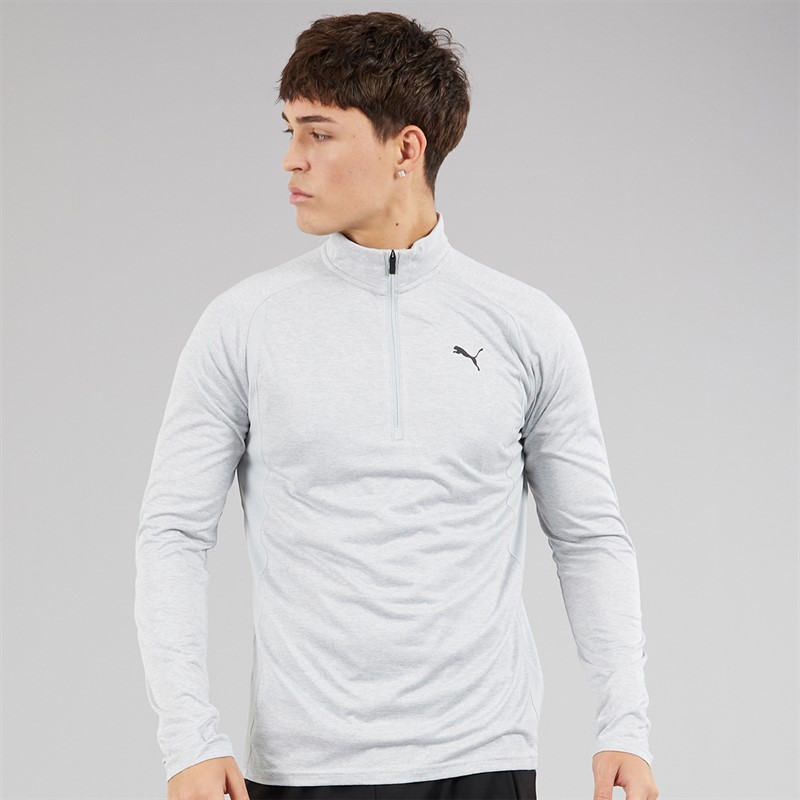 Puma Mens Train All Day Tech 1/4 Zip Training Top Light Grey Heather