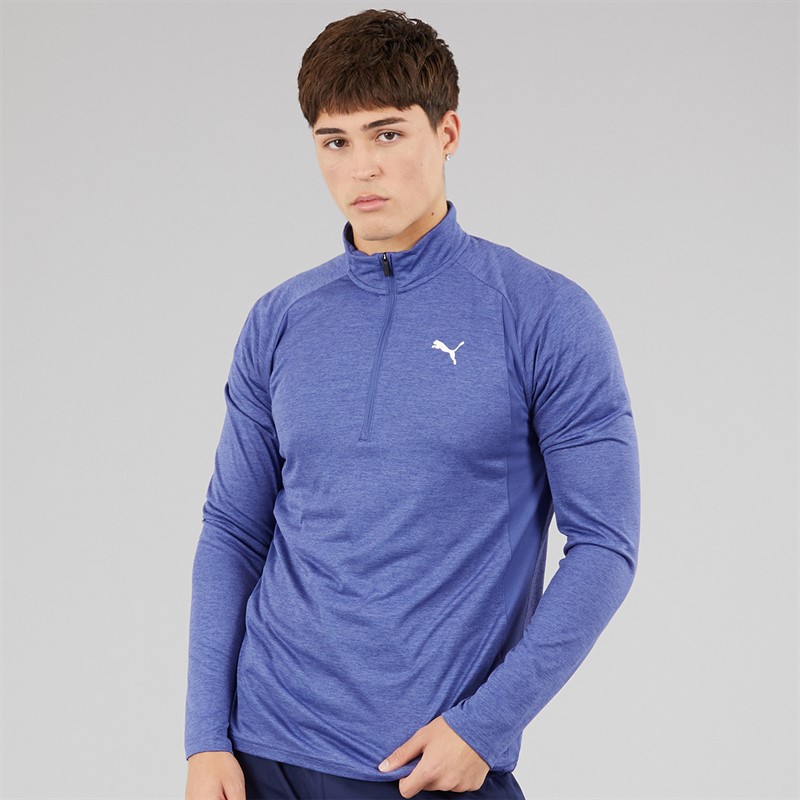 Puma Mens Train All Day Tech 1/4 Zip Training Top Blue Crystal Heather Blue/Crystal Heather