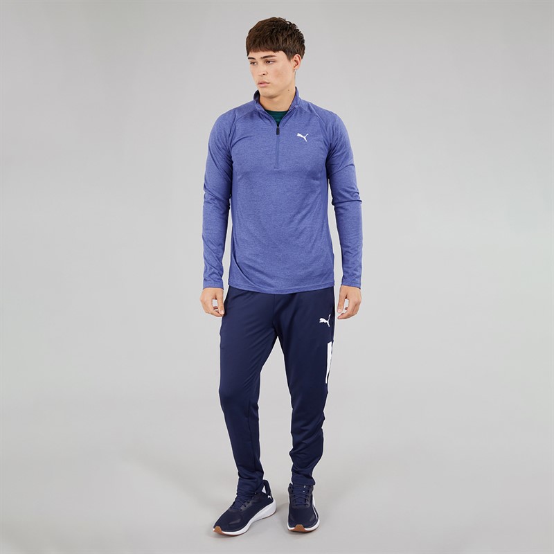 Puma Mens Train All Day Tech 1/4 Zip Training Top Blue Crystal Heather Blue/Crystal Heather