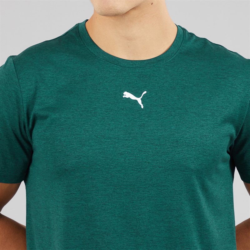 Puma Mens Train All Day Essentials Heather Cat Logo Training Top Green Terrain Green Terrain Heather