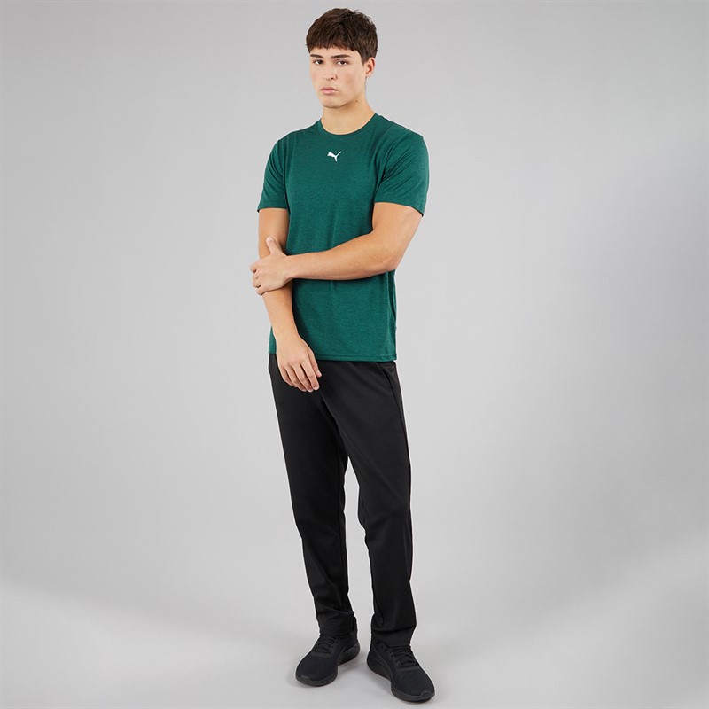 Puma Mens Train All Day Essentials Heather Cat Logo Training Top Green Terrain Green Terrain Heather