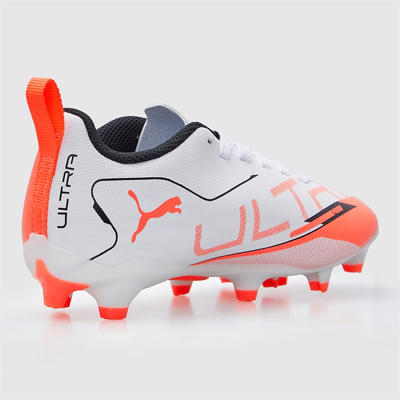 Puma Junior Boys Ultra 5 Play FG/AG Firm/Artificial Ground Football Boots White/Black/Glowing Red
