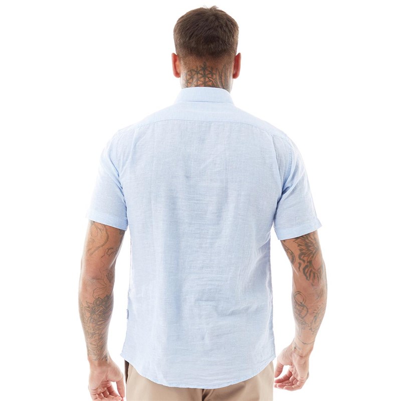 Peter Werth Mens Brunel Short Sleeve Linen Shirt Blue