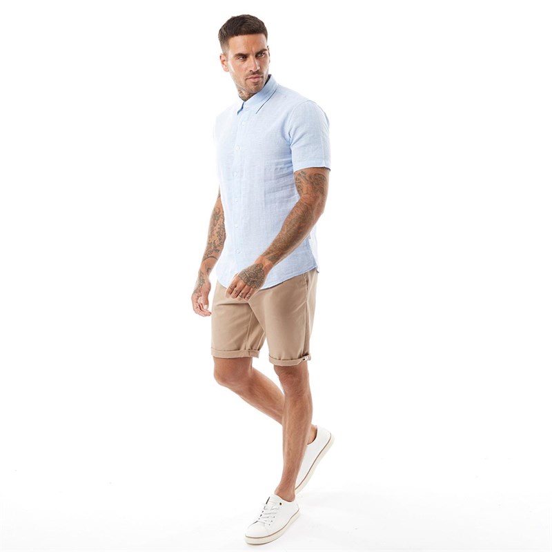 Peter Werth Mens Brunel Short Sleeve Linen Shirt Blue