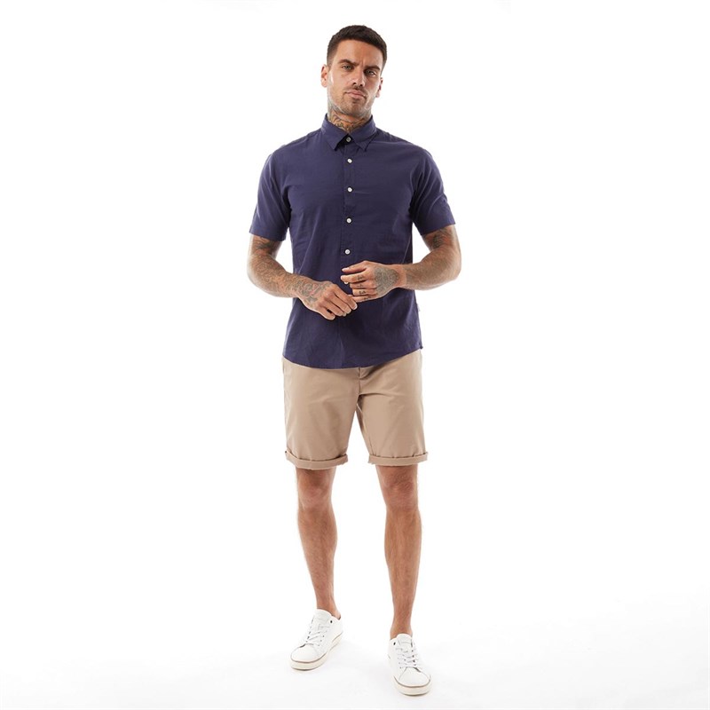 Peter Werth Herre Linen Skjorter med korte ærmer Marineblå