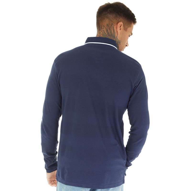 Peter Werth Mens Balsom Long Sleeve Polo Shirt Dark Navy