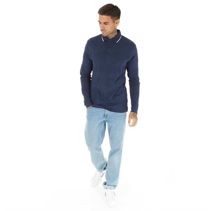 Peter Werth Mens Balsom Long Sleeve Polo Shirt Dark Navy