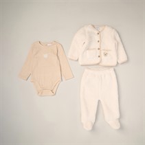Rock A Bye Baby Boutique Kids Borg Jacket Footed Trousers And Rib Marl Bodysuit Cream Crm  Cream