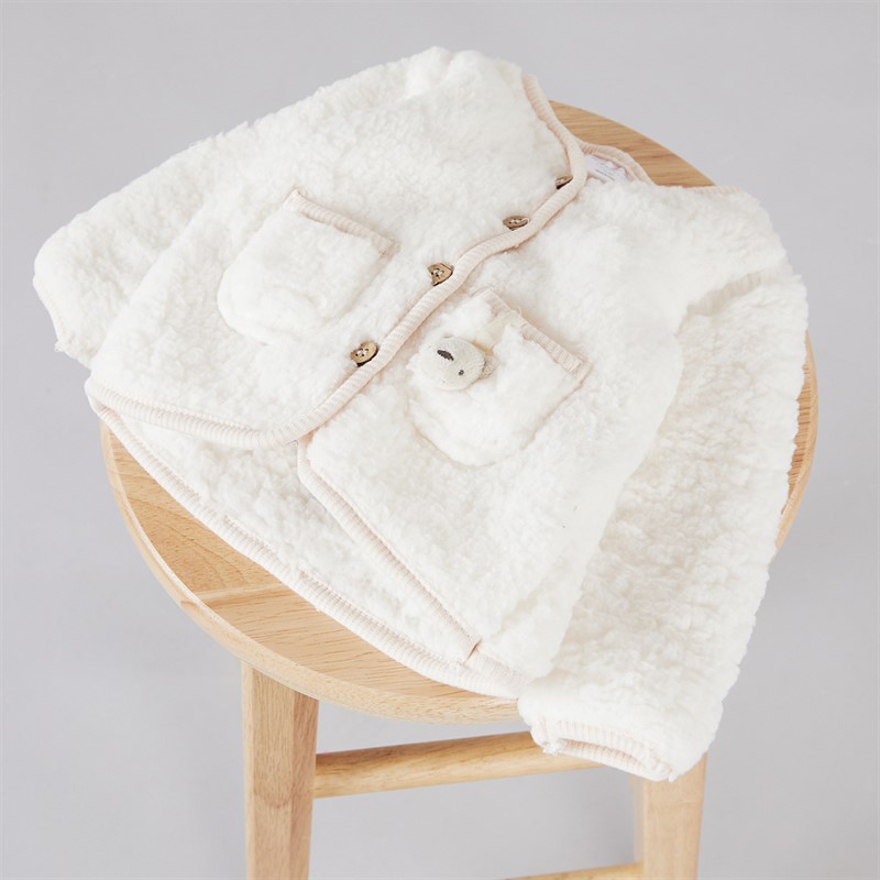 Rock A Bye Baby Boutique Kids Borg Jacket Footed Trousers And Rib Marl Bodysuit Cream Crm  Cream