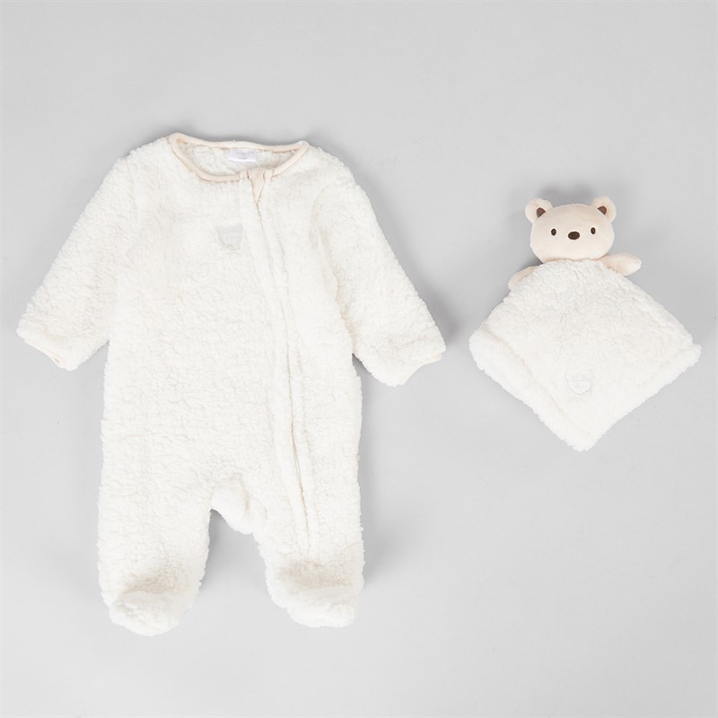 Rock A Bye Baby Boutique Kids Borg Pramsuit and Bear Comforter Set Cream Crm  Cream