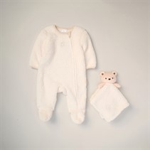 Rock A Bye Baby Boutique Kids Borg Pramsuit and Bear Comforter Set Cream Crm  Cream