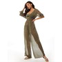 South Beach Womens Sheer Jumpsuit Green Geo Print