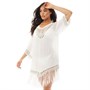 South Beach Womens Metallic Crochet Detail Kaftan White