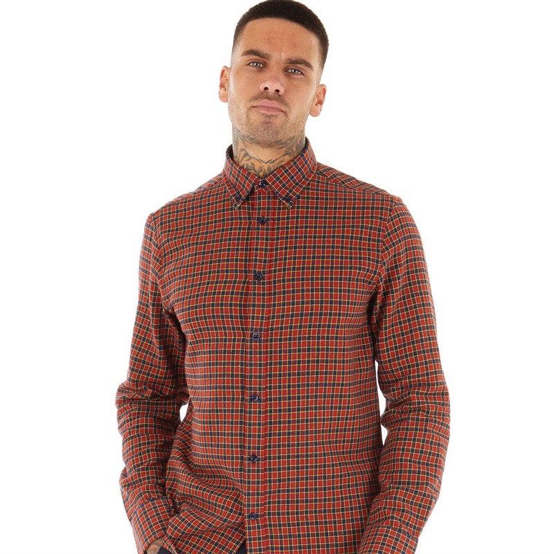 Feraud Mens Flannel Check Shirt Red Check