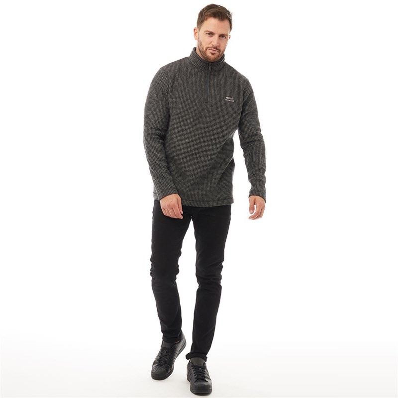 Weird Fish Mens Morle 1/4 Zip Grid Fleece Charcoal