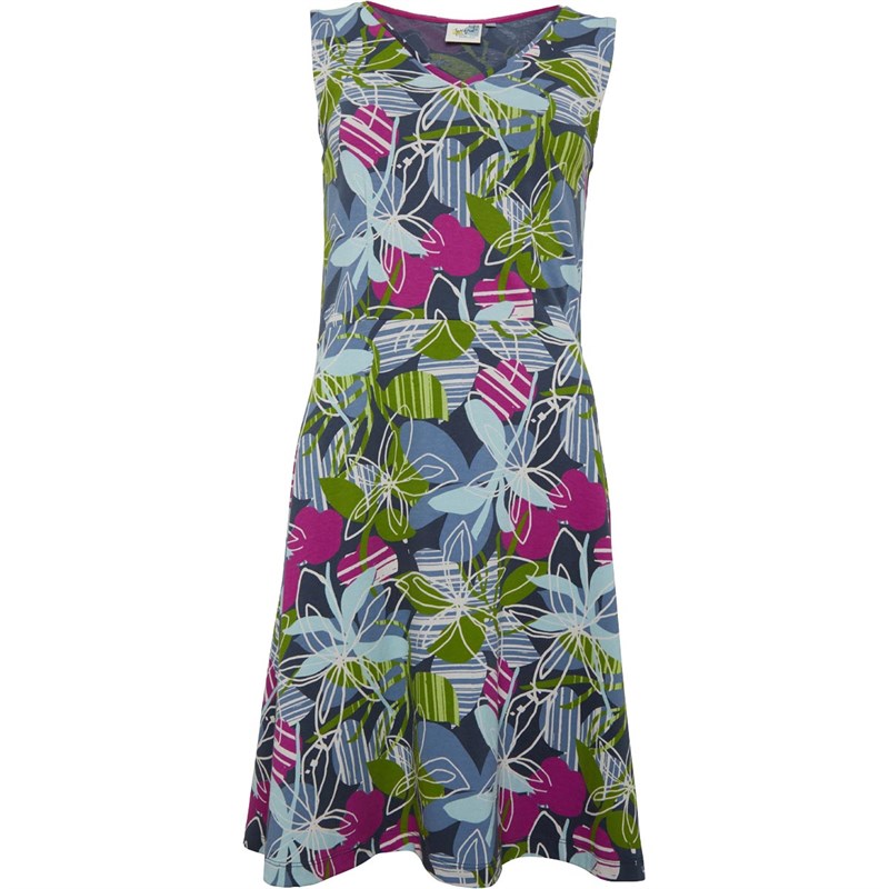 Buy Weird Fish Womens Posey Cotton Jersey AOP Dress Petrol Blue