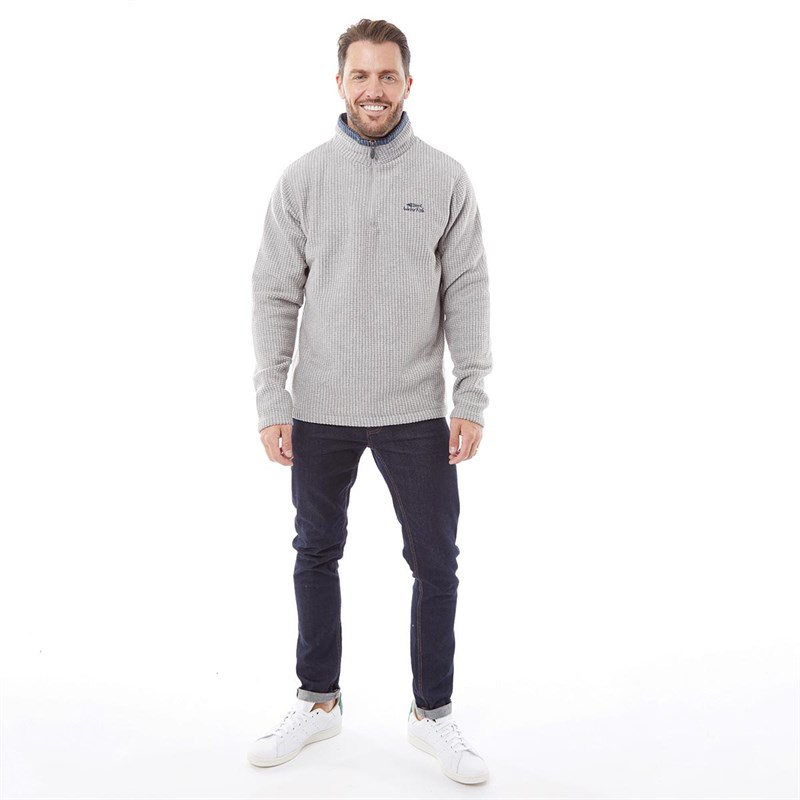 Weird Fish Mens Newark Eco 1/4 Zip Grid Fleece Frost Grey