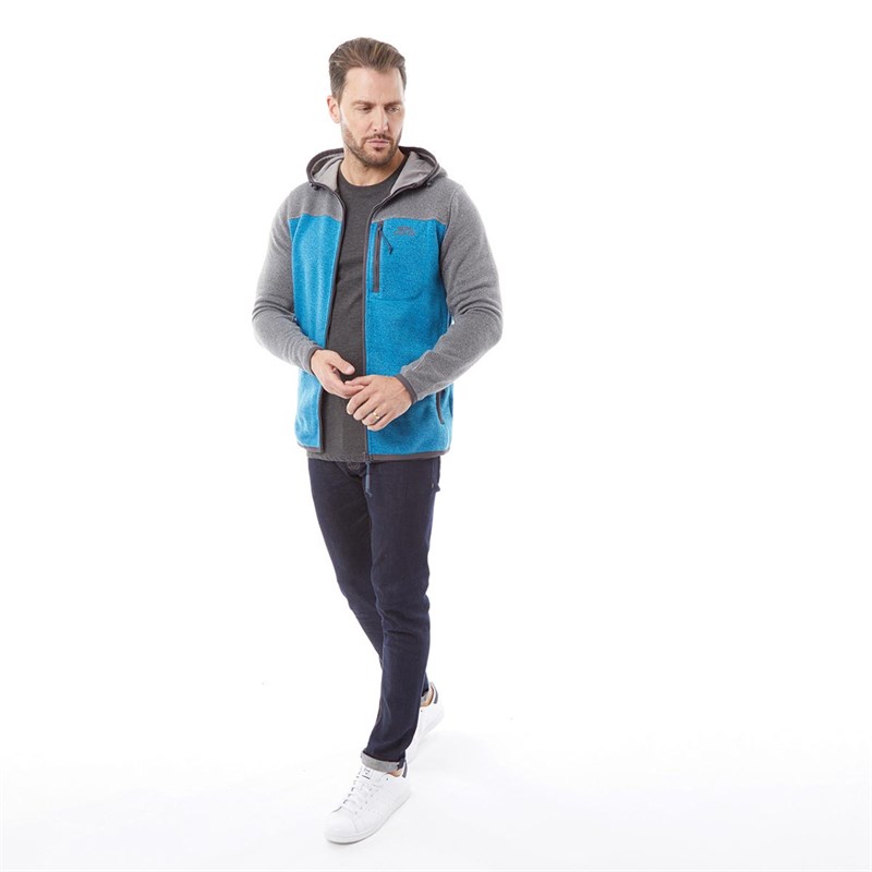 Weird Fish Mens Driscoll Recycled Colour Blocked Soft Knit Hoodie Pacific Blue