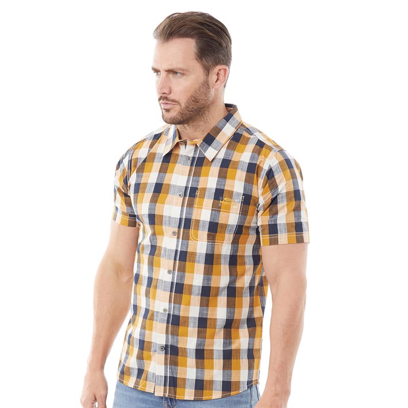 Buy Weird Fish Mens Berkley Organic Short Sleeve Slub Check Shirt Turmeric