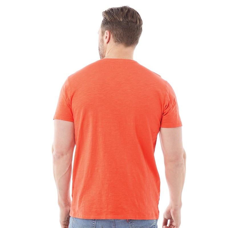 Weird Fish Mens Barrett Organic Short Sleeve Henley T-Shirt Hot Coral
