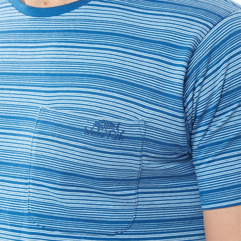 Weird Fish Mens Farley Organic Random Stripe Pocket T-Shirt Dark Blue