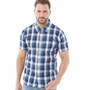 Weird Fish Mens Berkley Organic Short Sleeve Slub Check Shirt Dark Blue