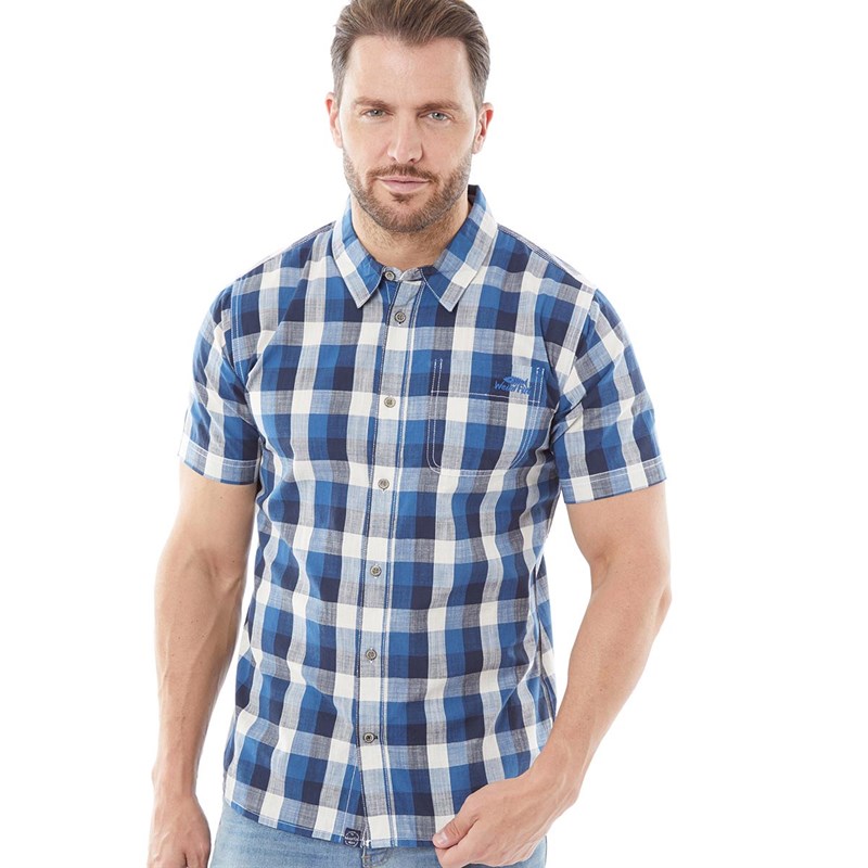 Weird Fish Mens Berkley Organic Short Sleeve Slub Check Shirt Dark Blue