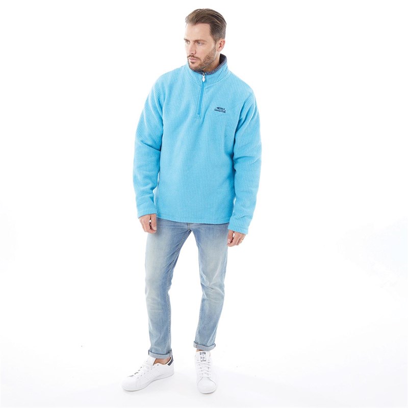 Weird Fish Mens Newark Eco 1/4 Zip Grid Fleece Pacific Blue