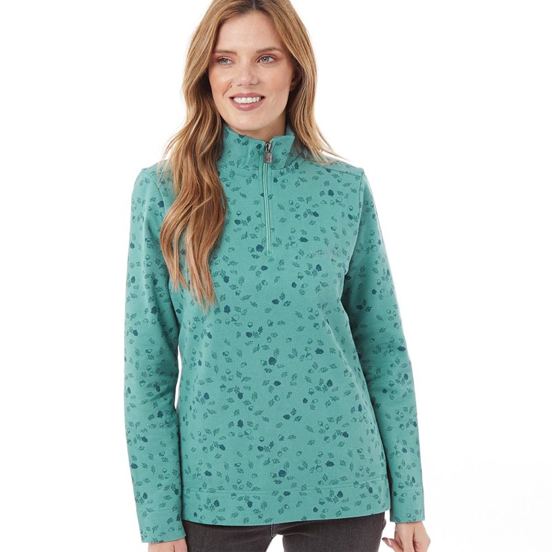 Weird Fish Womens Marais Organic 1/4 Zip Sweatshirt Washed Teal