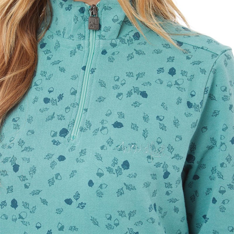 Weird Fish Womens Marais Organic 1/4 Zip Sweatshirt Washed Teal