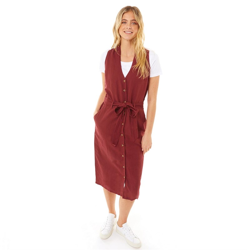 Weird Fish Womens Rima Linen Dress Pinot Wine