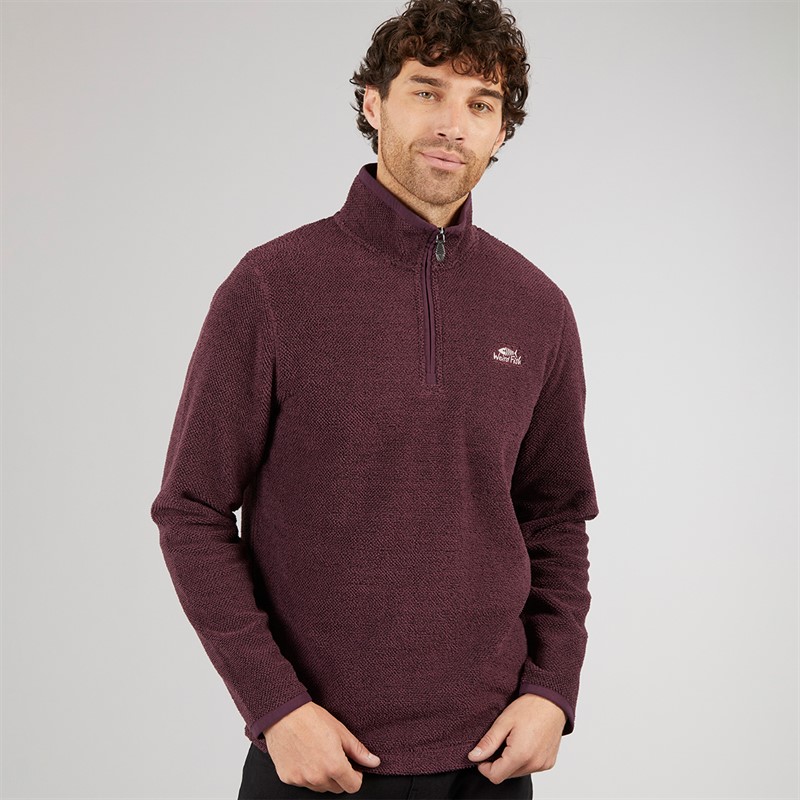 Weird Fish Mens Remington Eco 1/4 Zip Textured Fleece Aubergine