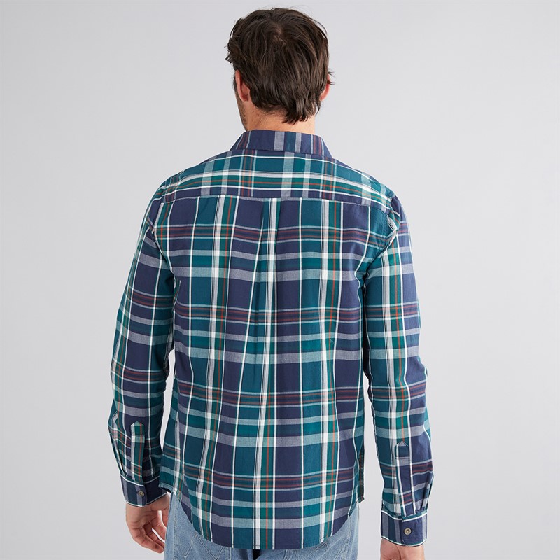 Weird Fish Mens Norris Long Sleeve Checked Shirt Dark Blue