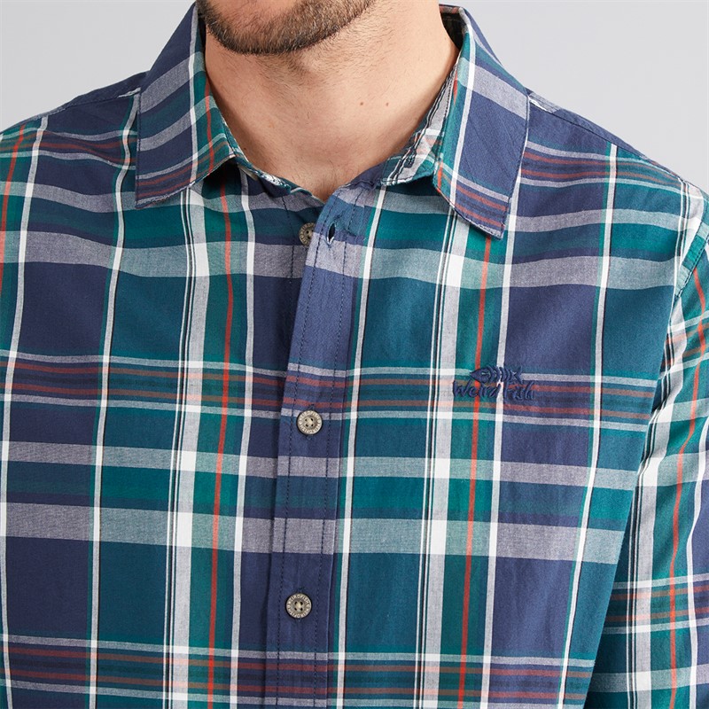 Weird Fish Mens Norris Long Sleeve Checked Shirt Dark Blue