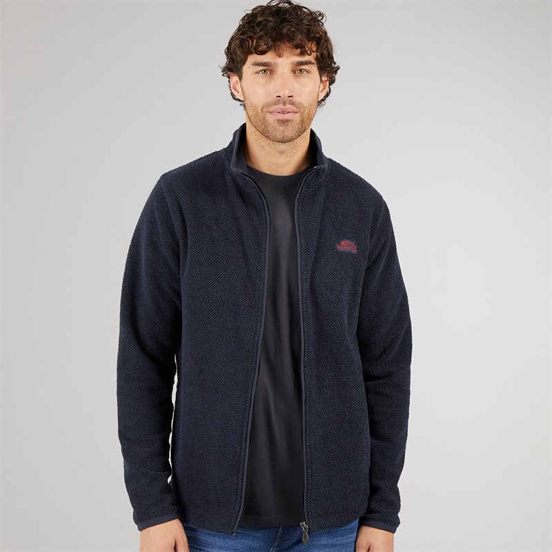 Weird Fish Mens Maverick Eco Full Zip Textured Fleece Navy