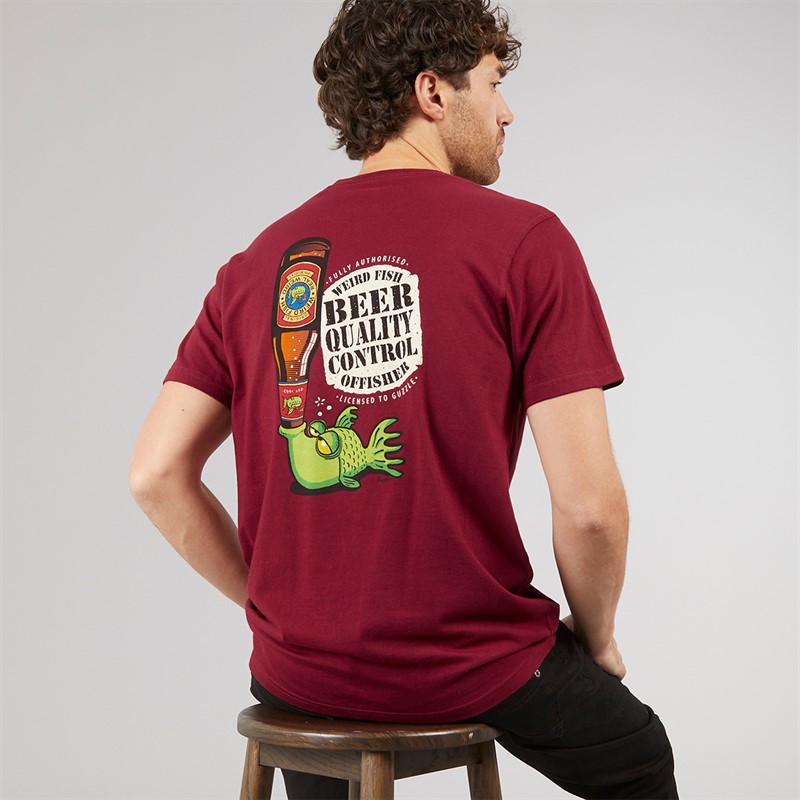 Weird Fish Mens Beer Offisher T-Shirt Garnet
