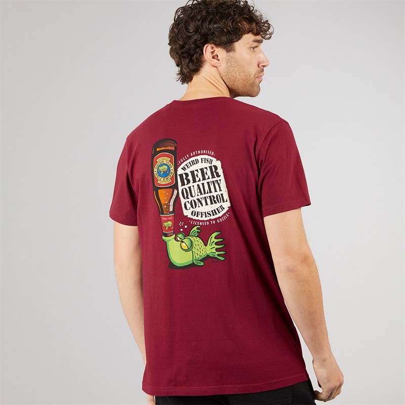 Weird Fish Mens Beer Offisher T-Shirt Garnet