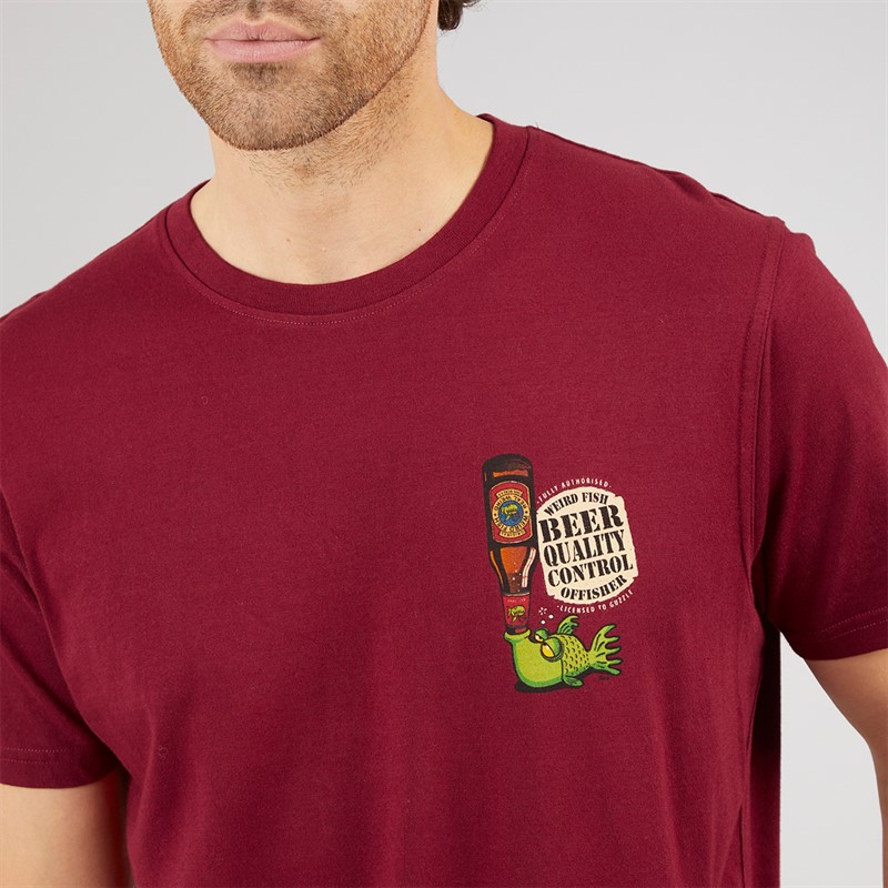 Weird Fish Mens Beer Offisher T-Shirt Garnet