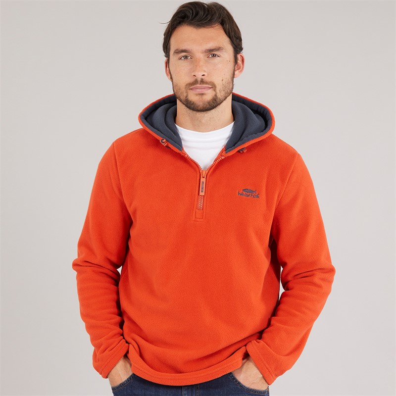Weird Fish Mens Rupert Hooded Microfleece Fleece Rust Leaves