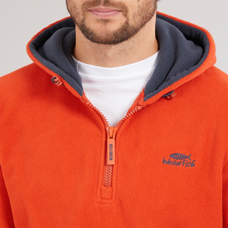 Weird Fish Mens Rupert Hooded Microfleece Fleece Rust Leaves