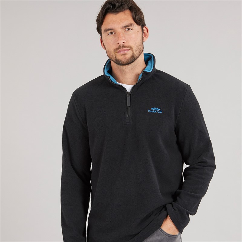 Weird Fish Mens Roland Quarter Zip Microfleece Black