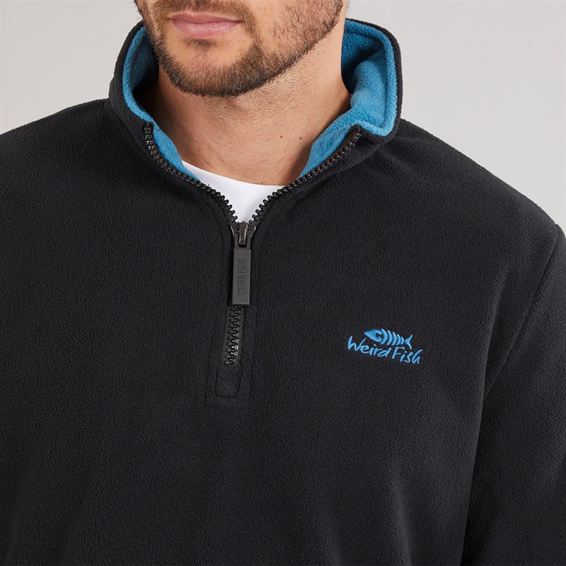 Weird Fish Mens Roland Quarter Zip Microfleece Black