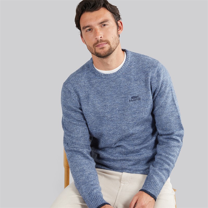 Weird Fish Mens Archibald Eco Crew Neck Jumper Pale Denim - Size XL