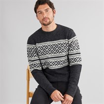 Weird Fish Mens Maurice Fair Isle Crew Neck Jumper Black