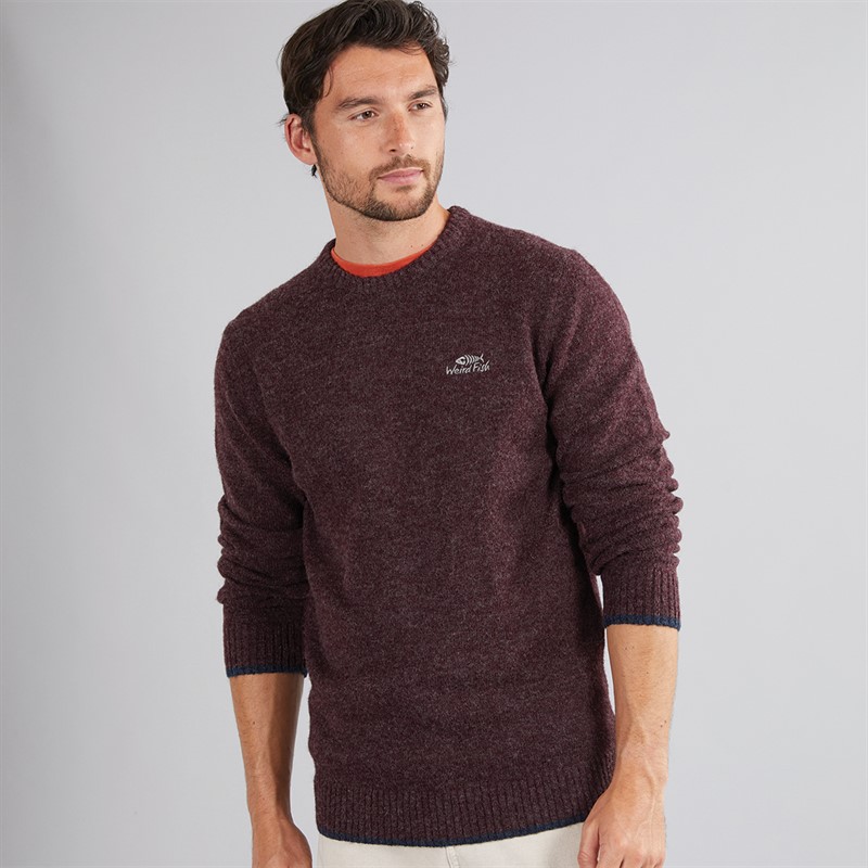Weird Fish Mens Archibald Eco Crew Neck Jumper Aubergine