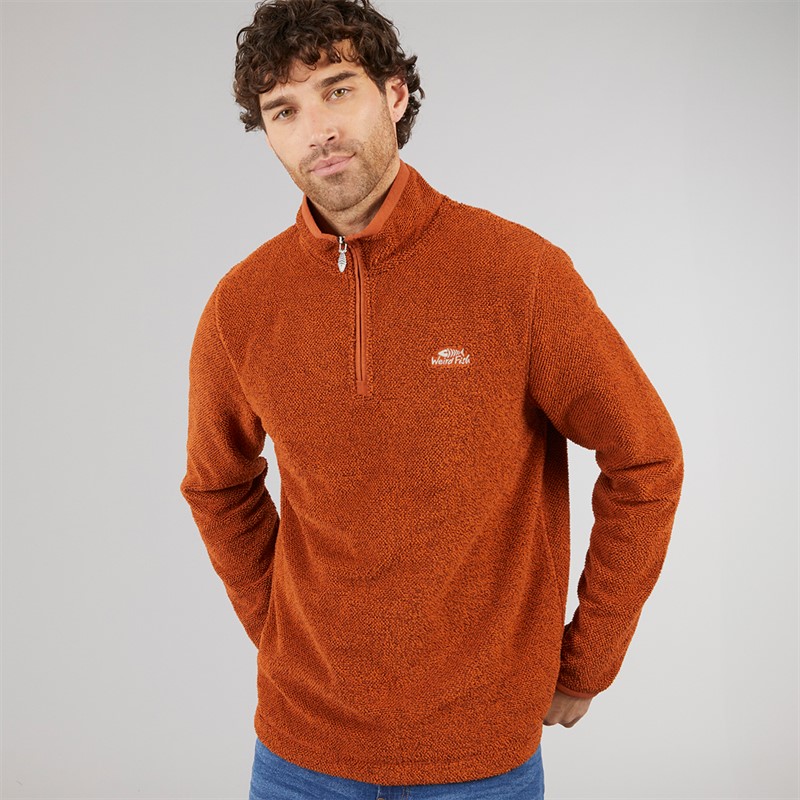 Weird Fish Mens Remington Eco 1/4 Zip Textured Fleece Brick Orange - Size S
