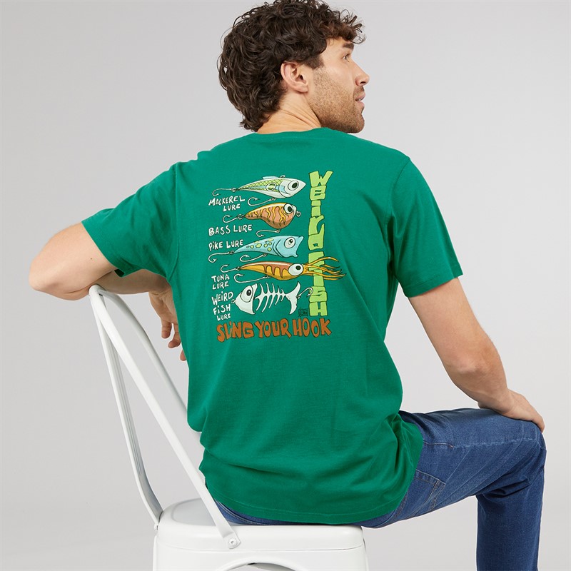 Weird Fish Mens Sling Your Hook T-Shirt Green Ivy