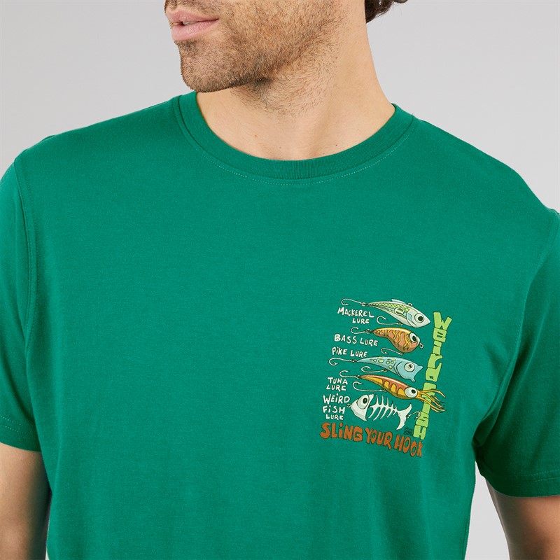 Weird Fish Mens Sling Your Hook T-Shirt Green Ivy